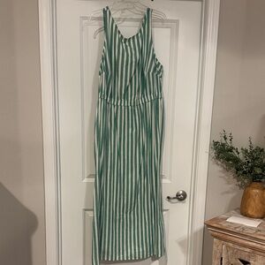 Universal Thread Green and White Vertical-Stripe Maxi Dress